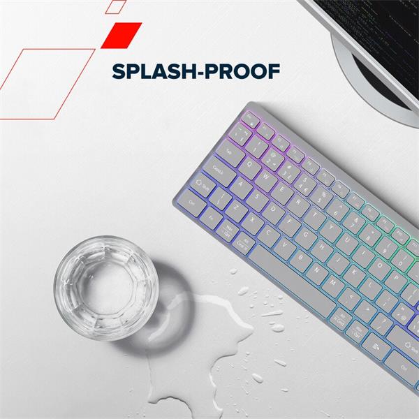 Canyon HKB-W11, 2v1 bezdrôtová klávesnica, vodeodolná, 12 multim. kláves, RGB podsv, plnoh. veľkosť, štíhla, SK/CZ, šedá 
