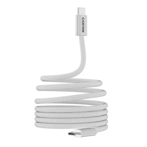 Canyon CCMG60AB15, 1 m kábel, USB-C / USB-C, magnet, PD 60 W, opletený, biely 