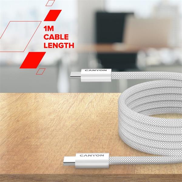 Canyon CCMG60AB15, 1 m kábel, USB-C / USB-C, magnet, PD 60 W, opletený, biely 