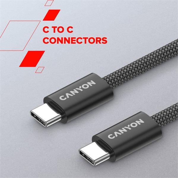 Canyon CCMG60AB15, 1 m kábel, USB-C / USB-C, magnet, PD 60 W, opletený, biely 