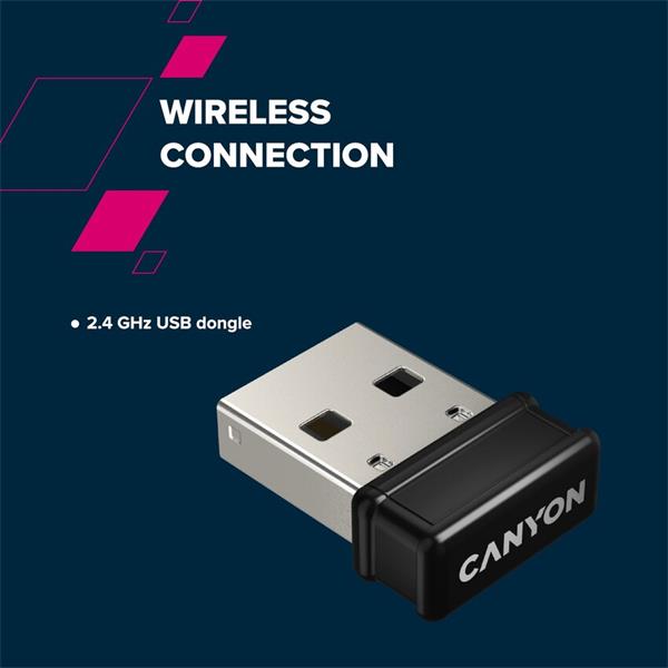 Canyon HKB-W03 bezdrôtová klávesnica 2.4GHz, plnohodnotná veľkosť, 105 kláv., 11 multim,, 1x AAA bat, SK/CZ, šedá 
