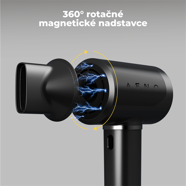 AENO AI ProDryer Fén HD5 čierny, 100km/h, Hlasové ovl., ionizátor, AI, NTC, Gravity/Infra senzor, 67 dB, LED 