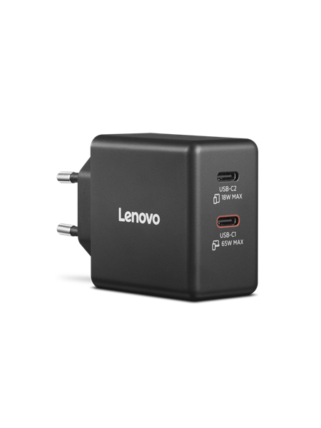 Lenovo 65W PD, GaN Charger, 2x USB-C, 1,5m kabel 