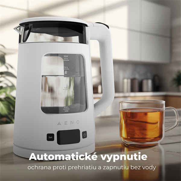 AENO Rychlovarná kanvica EK6 - 1,7l, Strix,dvojité steny, funkcia udržiavania tepla, LEDdisplej,auto vyp 