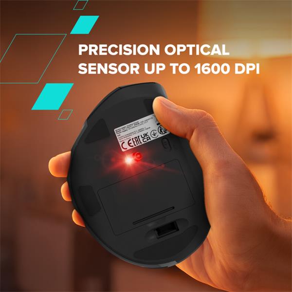 Canyon OnClick 17, ergonomická bezdrôtová optická myš pre pravákov, USB prijímač, 6 tlačidiel, 800/1200/1600 DPI, čierna 