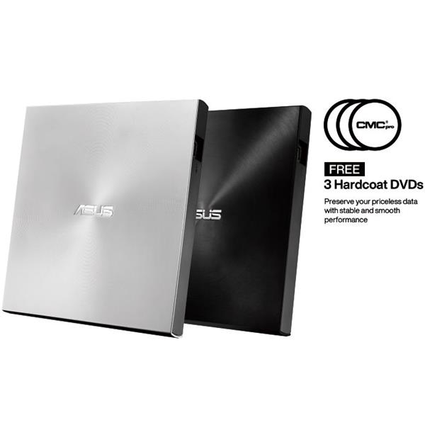 ASUS SDRW-08U7C-U external ultraslim DVD-RW + 3x Hardcoat DVD, USB-C, strieborná 