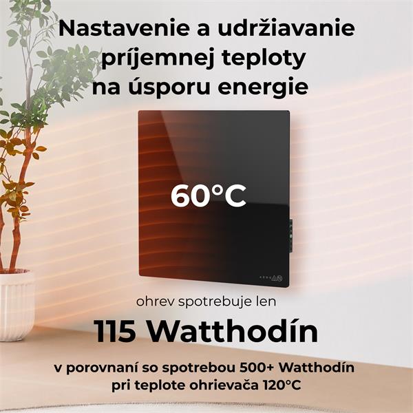 AENO AGH12S Premium QUADRO Smart Ohrievač, Čierny, LED, WI-FI, max 500W, 50x50cm,  Infra 