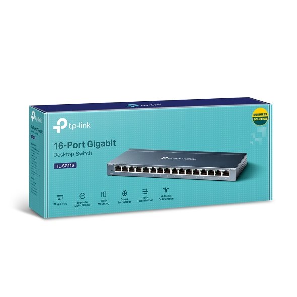 16-Port Gigabit Desktop Switch PORT: 16× Gigabit RJ45 Ports SPEC: Desktop Steel Case FEATURE: Plug and Play 