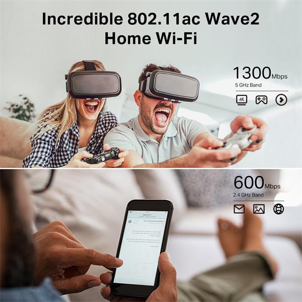AC1900 Dual-Band Wi-Fi Router SPEED: 600 Mbps at 2.4 GHz + 1300 Mbps at 5 GHz  SPEC:  4× Antennas, 1× Gigabit WAN Port + 