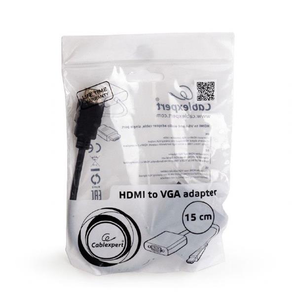 Gembird adaptér HDMI (M) na VGA (F) + audio, single port, kábel 0,15m, čierny 