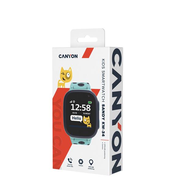Canyon KW-34, Sandy, smart hodinky pre deti, farebný displej 1.44´´, SIM, GPS a LBS lokalizácia, obojsmerné volania,  