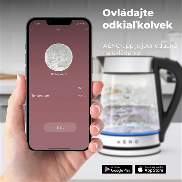 AENO Rychlovarná smart kanvica EK1S NEREZ - 220-240V~, 50/60Hz, 1850-2200W, Strix, 1.15Kg