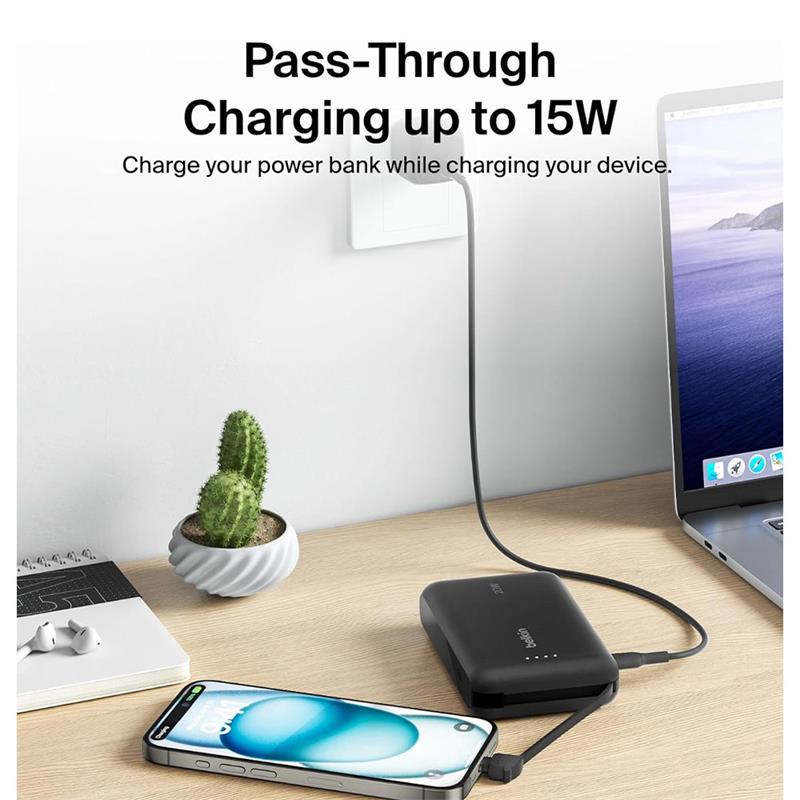Belkin BoostCharge PowerBank 10K with Integrated USB-C Cable 20W - Pink 