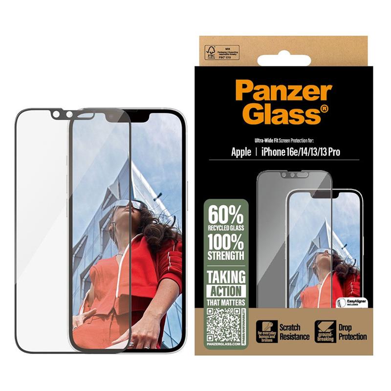 PanzerGlass ochranné sklo UWF pre iPhone 17e/16e/14/13/13 Pro - Black Frame 