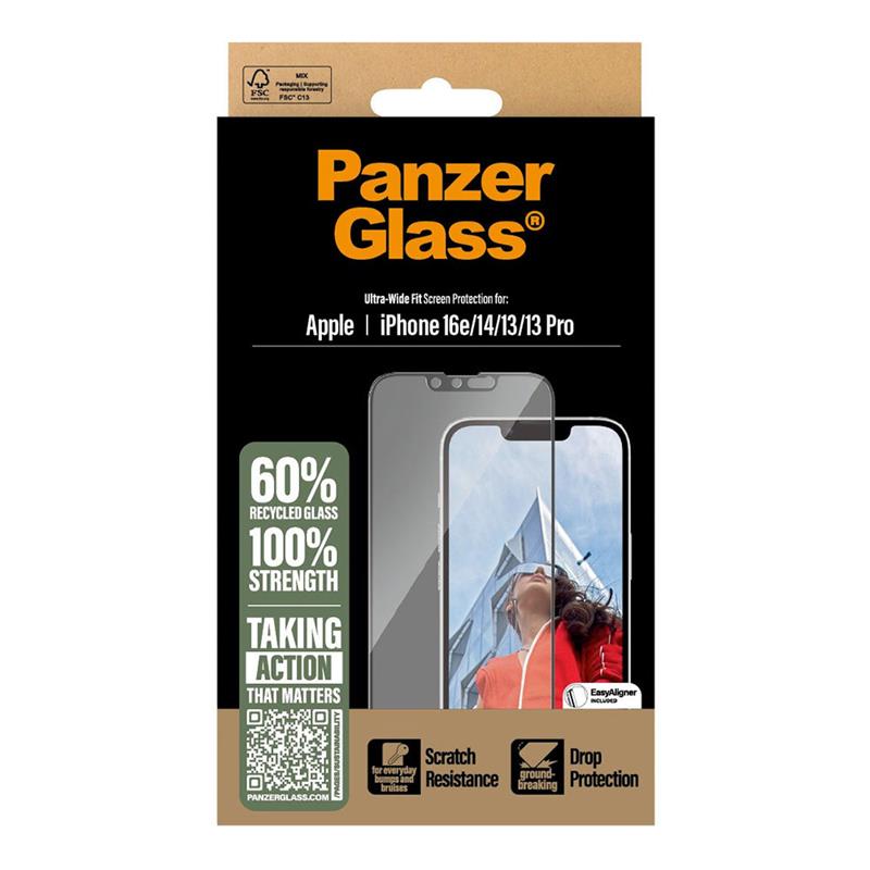 PanzerGlass ochranné sklo UWF pre iPhone 17e/16e/14/13/13 Pro - Black Frame 