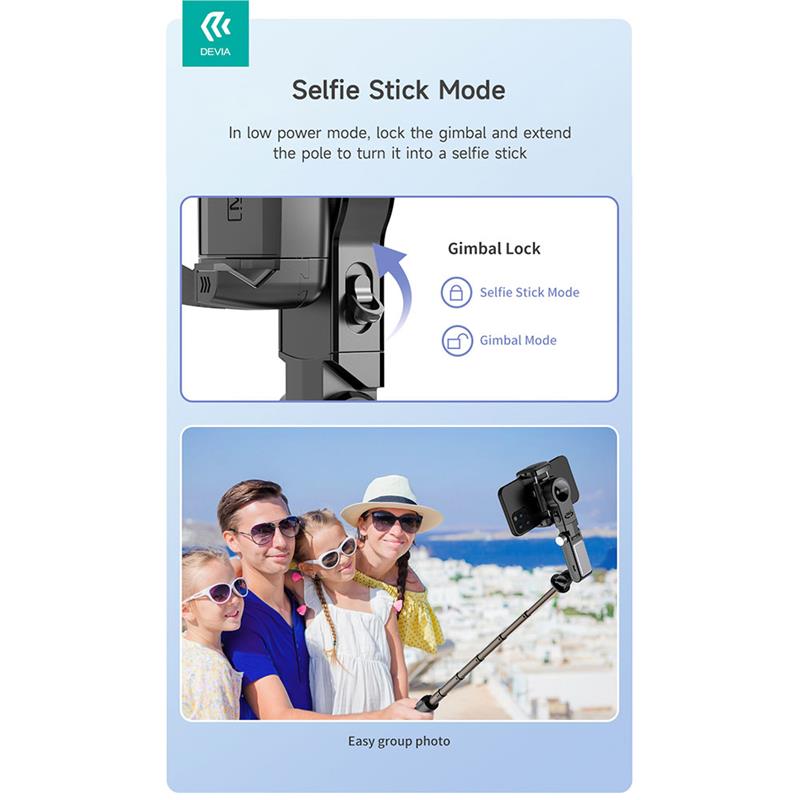 Devia Tripod Stand Multi-functional Desktop Gimbal Selfie-Stick - Black 