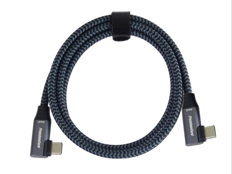 PremiumCord USB-C 2x zahnutý kábel ( USB 3.2 GEN 2x2, 5A, 100W, 20Gbit/s ) bavlnený oplet, 2m 