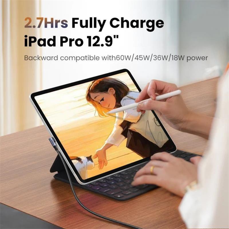 PremiumCord USB-C 2x zahnutý kábel ( USB 3.2 GEN 2x2, 5A, 100W, 20Gbit/s ) bavlnený oplet, 2m 