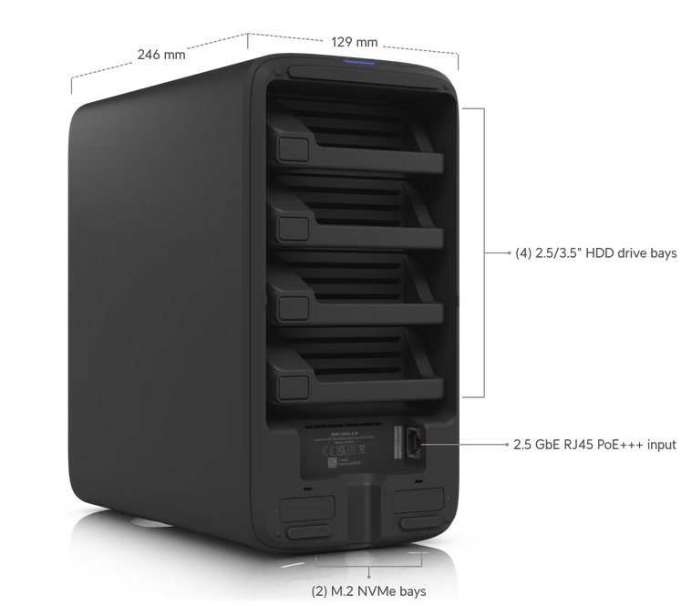 Ubiquiti UniFi UNAS-4   (4x 3,5"HDD + 2x M.2 NVMe; 2,5GLAN, POE+++)  čierna 