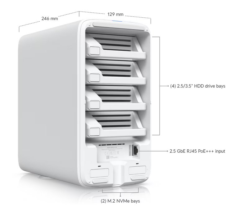 Ubiquiti UniFi UNAS-4   (4x 3,5"HDD + 2x M.2 NVMe; 2,5GLAN, POE+++)  biela 