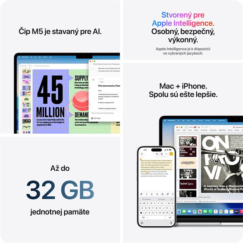 MacBook Air 15" Apple M5 10C CPU 10C GPU 16GB 512GB Polnočný SK 