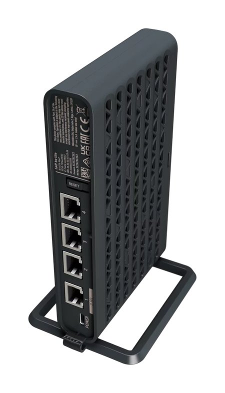 MIKROTIK RouterBOARD hAP ax lite + L4 (800MHz; 256MB RAM, 4xGLAN switch, 1x 2,4GHz 802.11ax plastic case, power supply) 