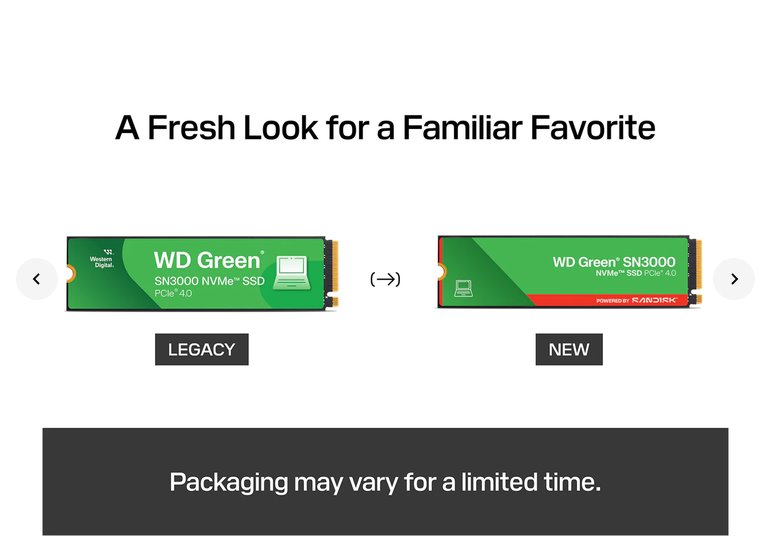 WD Green SN3000 SSD Powered by SanDisk 500GB M.2 NVMe Gen4 5000/4100MBps 