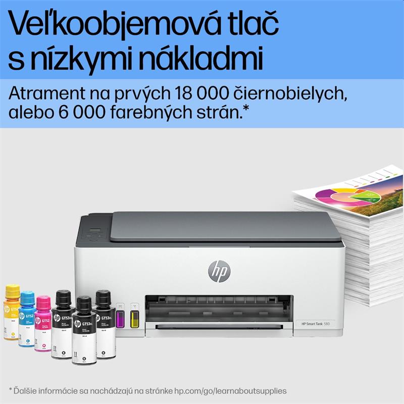 HP All-in-One Ink Smart Tank Wireless 580 (A4, 12/5 ppm, USB, Wi-Fi, BT, Print, Scan, Copy) 